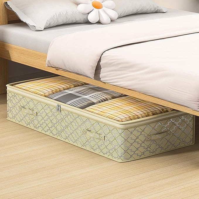 Foldable Under Bed Storage–Under Bed Storage Containers Non-Woven Fabric with Dual Zipper, Closet Organizers for Clothing, Bedding–Space-Saving Storage For Bedroom (7 in)