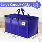 Moving Storage Bags, Moving Supplies Packing Boxes for Moving, Camping, College Dorm Room Essentials for Girls, Blue Tote Bags, Heavy-Duty Storage Bins With Lids And Zippers, 125L 2 Pack