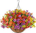 Artificial Faux Hanging Flowers Plants with Basket for Outdoor Spring Decoration, Fake Silk Daisy Outside Indoor UV Resistant Look Real Yard Patio Front Porch Garden Balcony Home Decor(Mix2)