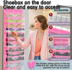 Over The Door Shoe Organizer with 12 Large Breathable Pockets - Durable Hanging Storage for the Entire Family's Shoes (Pink)