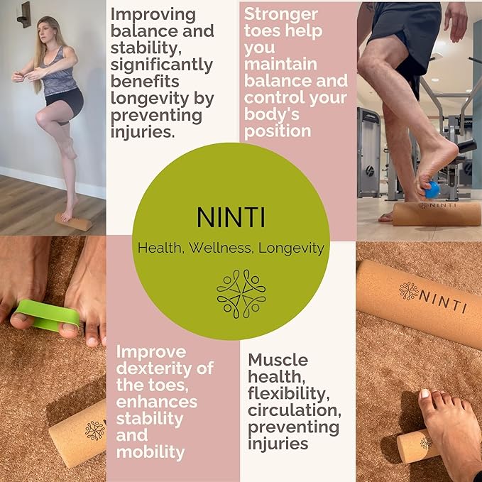 Ninti Balance Board - Premium Cork Balancing Board & Foot Strengthener for Enhanced Foot Function | Unique Design for Balance Stability & Foot Strength | Improve Mobility & Prevent Falls | Balance Trainer | USA Owned