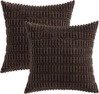 MIULEE Pack of 2 Corduroy Decorative Throw Pillow Covers 16x16 Inch Soft Boho Striped Pillow Covers Modern Farmhouse Home Decor for Sofa Living Room Couch Bed Dark Brown