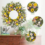 Spring Wreaths for Front Door, 22 Inch Spring and Summer Daisy Wreath for Farmhouse Porch Wall Window Home Decor for Indoor Outdoor Housewarming Gift