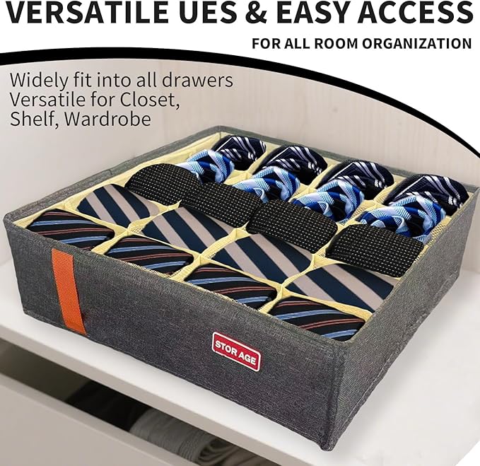 2 Pack Sock Organizer Drawer Divider, 20-Grid Foldable Storage Box with Handles for Underwear, Bras, Clothes, Baby Clothes, Ideal for Drawer, Wardrobe, Closet Organizers and Storage (Grey)