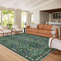 Floral Dark Green Area Rugs 8x10, Soft Washable Non-Slip Boho Forest Large Rug for Living Room, Bedroom, Farmhouse Dining Room & Office
