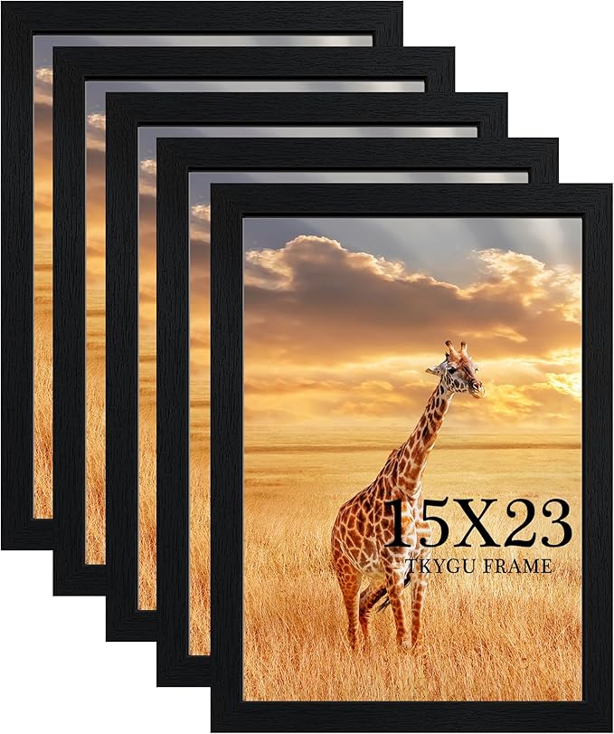 15x23 Picture Frame Set of 5, Wooden Frame Black for 15x23 Inch Picture Poster Photo with Durable Shatter Resistant Plexiglass,Wall Gallery Poster Photo frame 23 by 15 Frame for Wall best gift