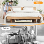 Under Bed Storage with Wheels 1Pack Underbed Storage with Clear Window&Label Under Bed Drawers Large Capacity Rolling Under Bed Storage for Clothes,Shoes, Blankets (Beige)
