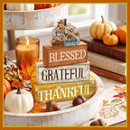 Lineshading 4 Pcs Fall Pumpkin Decor Fall Table Decoration Thanksgiving Tiered Tray Decor Thanksgiving Centerpiece Rustic Stacked Pumpkin Block Signs Farmhouse Harvest Decoration for Home Kitchen