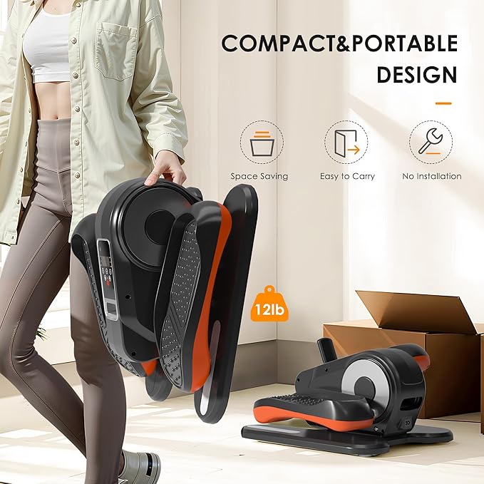 Under Desk Elliptical Machine for Seniors – Compact, Quiet & Portable Mini Leg Pedal Exerciser with Adjustable Speed and LED Display for Home and Office Workouts
