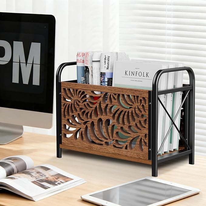 Magazine Holder, Magazine Rack Floor, Wood Magazine File Holder, Magazine Organizer, Album Storage for Vinyl Records, Farmhouse Magazine Storage Rack for Magazines, Newspapers, Books