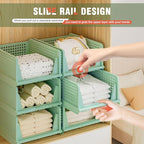 Stackable Plastic Storage Drawers for Closet Organizers and Storage, Open Storage Bins Closet Shelf Clothes Organizer for Closet Wardrobe (5, Green)