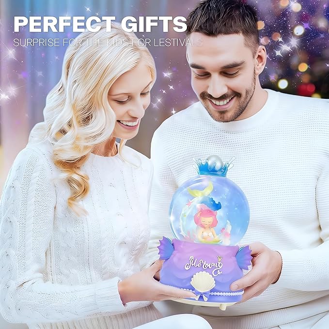 BREIS Snow Globes,100MM Mermaid Snow Globe Automatic Snowflakes with Music LED Lights,Decorate Christmas Birthday Valentines Day Gifts for Women Sister Mom Girlfriend Wife