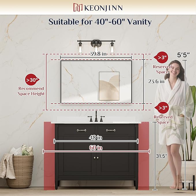 Keonjinn 40 x 24 in Brushed Nickel Bathroom Mirror for Wall, Silver Rectangular Metal Framed Vanity Mirror for Bathroom Sink Square Corner Aluminum Alloy Modern Rectangle Mirror(Horizontal/Vertical)