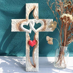 Oooct Carved Cross, Resin Cross Wall Decor, Intertwined Hearts & Never Separates Love, Great Christian Gift, Wall Art Gift, Home Living Room Decor - 13.34 × 8.18 Inch