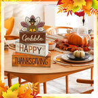 Lineshading 4 Pcs Fall Decorations for Home Wooden Turkey Decor Thanksgiving Table Centerpiece Fall Tiered Tray Decor Rustic Wooden Turkey Block Sign for Autumn Harvest Party Table Kitchen Shelf