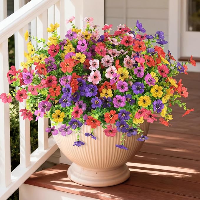 INQCMY Artificial Flowers for Outdoors Faux Plants Fake Flowers Spring Summer Decoration,12 Bundles Faux Silk Colorful Daisy Realistic UV Resistant for Outside Home Planter Window Porch Patio Yard