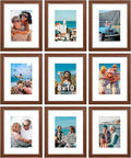 Vittanly 8x10 Picture Frames Set of 9, Shatter Resistant Plexiglass, Display 5x7 Pictures with Mat or 8x10 without Mat, Photo Frames for Wall or Tabletop, Engineered Wood, Wood Grain Brown