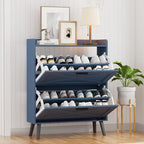 32" W Farmhouse Shoe Storage Cabinet with 2 Flip Drawers and Barn Door Design, Adjustable Shelves, Modern Hidden Slim Narrow Shoe Rack Cabinet for Entryway, Foyer, Hallway, Living Room, Blue