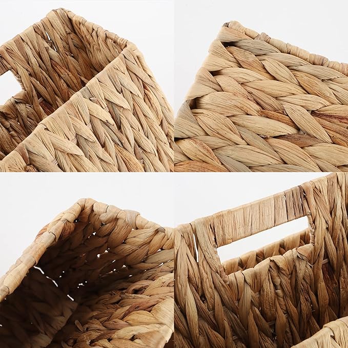 YAHUAN Natural Wicker Magazine Rack Water Hyacinth Divided Magazine Basket Magazine Newspaper Book Holder for Bathroom, Office, Floor