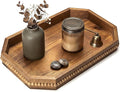 EOSAHR Acacia Wood Rustic Decorative Tray with Beads for Room Decor - Farmhouse Serving Tray for Coffee Bar Accessories - Ideal for Displaying Makeup Vanity & Bedroom Aesthetic(Acacia Wood)