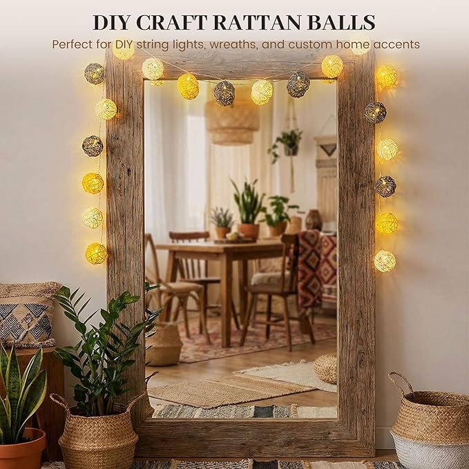 DomeStar 24PCS Yellow Decorative Balls for Bowl Centerpiece, 2 Inch Rattan Bowl Fillers - Wicker Twig Orbs Spheres for Yellow Kitchen Home Decor Vase Table Scatters