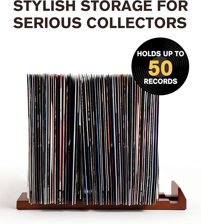 Vinyl Record Storage, 50 LPs Now Playing Record Holder, Wood Vinyl Album Storage Rack for LP Records/Magazines/Music Lovers
