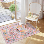Moynesa Floral Pink Washable Rug, 2x3 Boho Bathroom Rugs Non Slip Soft Bedroom Accent Mat Ultra Thin Flower Small Indoor Door Mat for Entryway Kitchen Bedside, Pink