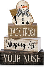 Moucuny 4 Pcs Winter Table Decor Wooden Snowman Black and White Winter Tiered Tray Decor Rustic Decorative Snowman Block Sign Gifts Christmas Centerpiece Rustic Christmas Decorations for Home Kitchen