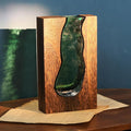 Wood and Glass Inlay Vases Farmhouse Wooden Glass Flower Vase Solid Wood Glass Vase Home Decor Vases for Centerpiece (9.45 Inches)