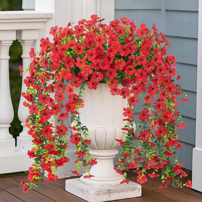 2PCS Artificial Hanging Flowers, 132 Violet and Eucalyptus Vines Fake Hanging Plants for Wall Home Room Garden Artificial Flowers for Decoration