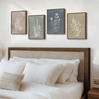 Boho Framed Botanical Wall Art for Bedroom, 4 Piece Vintage Neutral Floral Canvas Painting Prints for Modern Farmhouse, Minimalist Rustic Flower Pictures for Living Room Kitchen Dining Room Home Decor