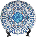 Turkish Decorative Plate Holder, 8 Inch, Blue Flowers Round Display Plate, Table Top Plate Decor with Stand, Ceramic Craft for Wall Hanging Decorative