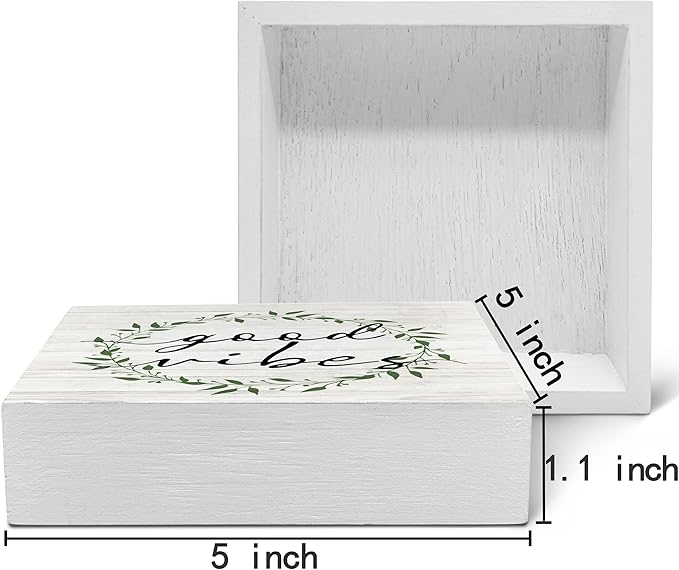 SRADMO Inspirational Botanical Eucalyptus Leaves Wood Box Sign Desk Decor, Wreaths Decor Eucalyptus Leaves Wooden Block Box Sign for Home Office Shelf Table Decorative Accessories