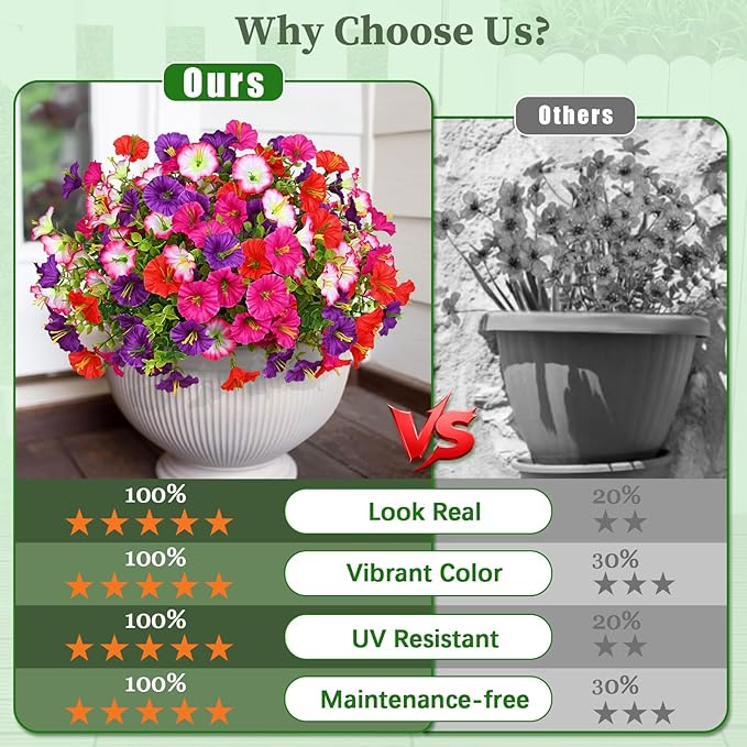 MARTINE MALL 24 Bundles Look Real Artificial Flowers for Outdoors, Realistic Fake Outdoor Flowers, UV Resistant Silk Petunia Flowers for Outside Faux Flowers Plants for Outdoor Porch, Mix Colors