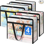 4 Pack Clear Storage Bags for Comforter, Clothes & Bedding, Plastic Blanket Storage with Zipper and Handle, Moving Bags, Closet Organizer and Under-Bed Storage (90L)