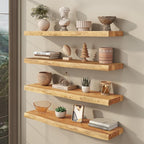 fuqing Live Edge Floating Shelves for Wall 30 inch, 8 Inch Deep Solid Elm Wood Floating Wall Shelves - Rustic Wooden Shelves with Invisible Brackets for Living Room Bedroom Kitchen, 2 Pack, Natural