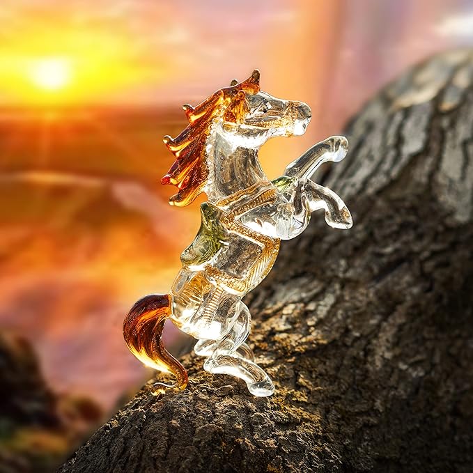 H&D HYALINE & DORA Crystal Standing Horse Figurine Collectible Glass Animal Statue Decoration Ornaments for Home Office Table