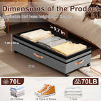 Under Bed Storage with Wheels - 2Pack 70L UnderBed Storage Containers with Clear Lid & Label, Rolling Under Bed Storage Bins for Clothes, Shoes, Blankets (XXL,Grey)