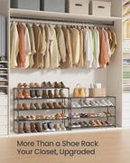 SONGMICS Shoe Rack, 8-Tier Shoe Organizer, Metal Storage Shelf, Upright or Upside Down, for 32-40 Pairs, Stackable, for Entryway, 11.8 x 36.2 x 56.5 Inches, Black ULSA308BH01