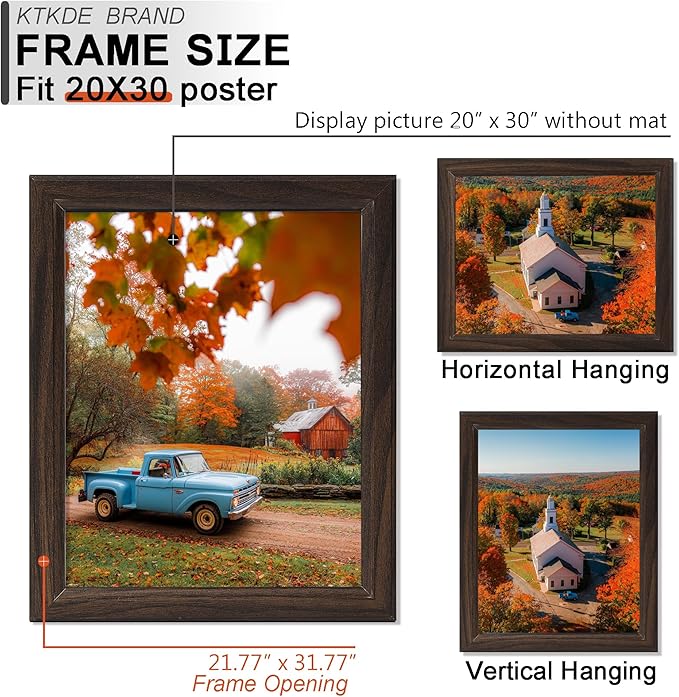 KTKDE Studio Gallery 20X30in Select Poster Frame Set of 3, Walnut Wooden frames Display Poster, Posters & Art Prints for Artwork Wall Vertical or Horizontal Display best gift