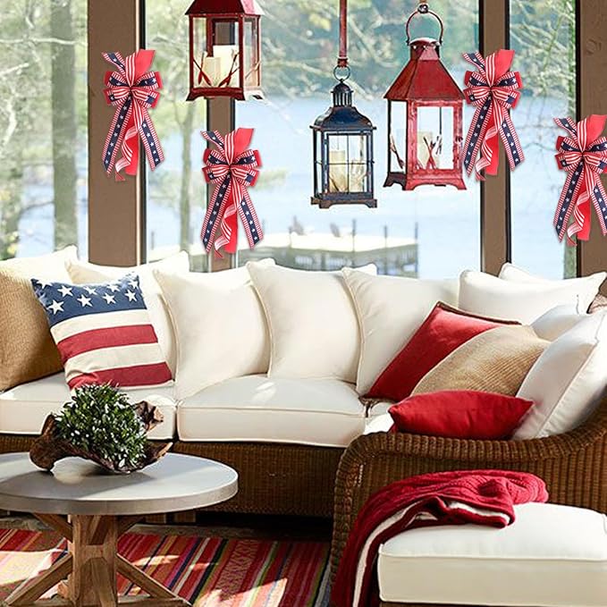 Large Patriotic Wreath Bows for Front Door, Memorial Day Red Blue White Stars and Stripes Bows for Wreath