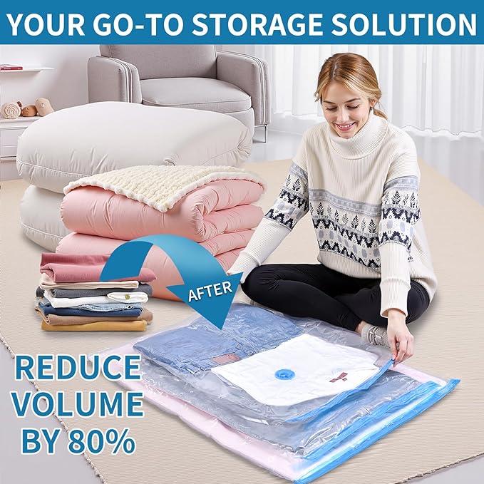 Vacuum Seal Bags for Clothing Travel with Pump,15 Pack Compression Packing Cubes for clothes,Space Saver Vacuum Storage Bags for Luggage & Travel Essentials,Carry-on Suitcase,Leak-Proof