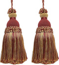 DÉCOPRO Beautiful Hand-Crafted 5" (12.5cm) Key Tassel, 3 1/2" (8.5cm) Loop # IKTJ, Burgundy Gold #1253 (Carmine Red, Yellow Gold, Dark Red) Set of 2