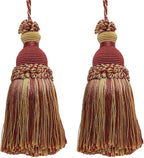 DÉCOPRO Beautiful Hand-Crafted 5" (12.5cm) Key Tassel, 3 1/2" (8.5cm) Loop # IKTJ, Burgundy Gold #1253 (Carmine Red, Yellow Gold, Dark Red) Set of 2