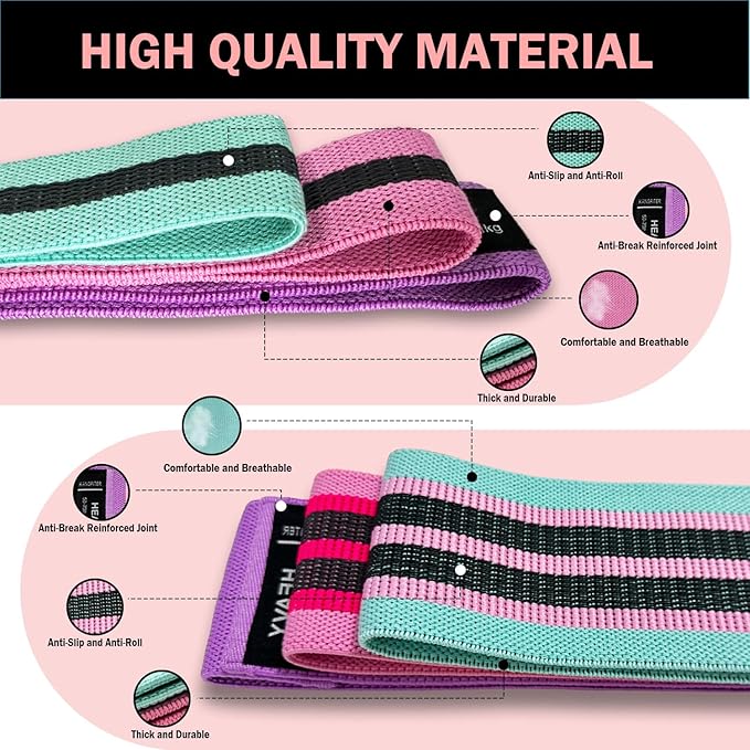 Long and Short Fabric Resistance Bands with Door Anchor, Non-Slip Stretch Booty Bands for Working Out Women & Men, Loop Exercise Elastic Bands for Home Physical Therapy Yoga Pilates