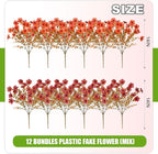 12 Bundles Fake Mums Fall Flowers Artificial for Outdoors Decoration Artificial Mums Faux Plants Daisy for Outdoor Outside Planters UV Resistant Violets for Fall Decor Home Porch Door Front Patio Yard
