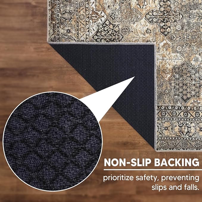 Keen Home Design 8x10 Rug - Machine Washable Area Rug with Non-Slip Backing, Ideal for Living Room, Dining Room, Bedroom - Vintage, Easy Clean, Durable, Low Pile Rug - (8' x 10')
