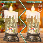 Eldnacele Christmas Music Snow Globe Lantern with 6H Timer Battery Operated & USB Powered Lighted Snowman Family Singing Snow Globe Candle Lamp Spinning Water Glitters Xmas Holiday Decor