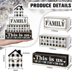 Cinnvoice 4 Pcs Farmhouse Tabletop Decor Rustic Family Blessed Home Table Centerpiece This Is Us Sign for Kitchen Shelf Desk Fireplace Mantel Tiered Tray Decor(Buffalo Plaid Family)