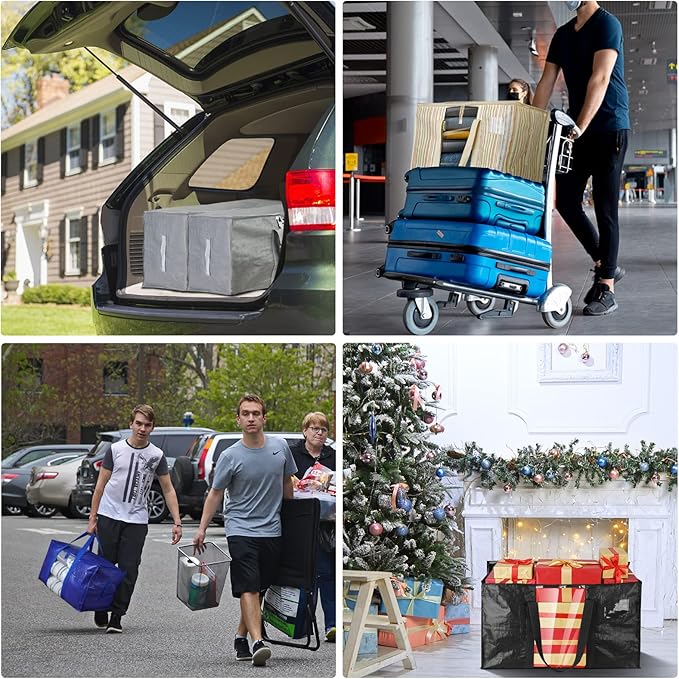 BALEINE 2-Pack Oversized Moving Bags with Reinforced Handles, Heavy-Duty Storage Tote Moving Supplies for Packaging, Camping (Gray w/Window, 2-Pack)